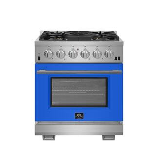 Forno Capriasca 30 in. 4.32 cu. ft. Oven Gas Range with 5 Gas Burners in Stainless Steel with Blue Door FFSGS6260-30BLU