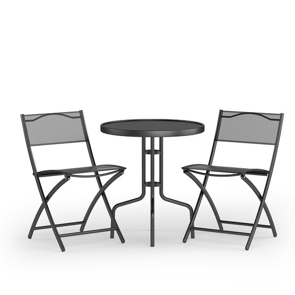 3Piece Bistro Set Garden Round Table Folding Chairs