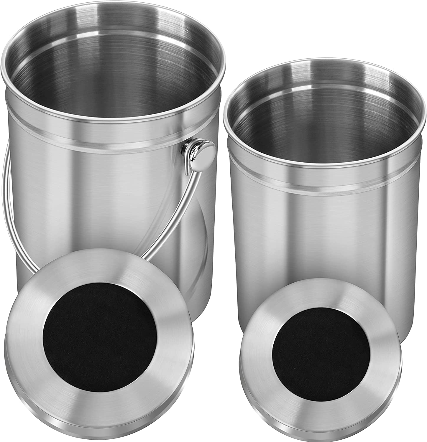 Golden HomeKitchen Set of 2 Stainless Steel Compost Bins for Kitchen Countertop - 1 and 1.3 Gallon Compost Bucket Set with Lids