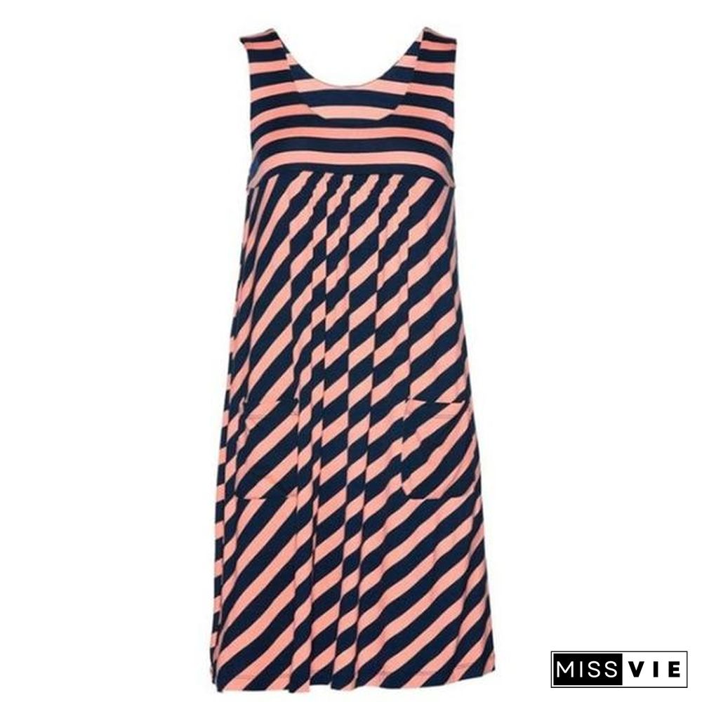 Fashion striped dress large size summer dress  loose simple sleeveless dress women's clothing