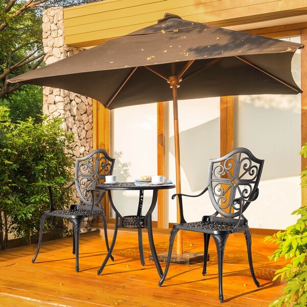 24 Inch Cast Aluminum Bistro Table with Umbrella Hole and 2 Bistro Chairs