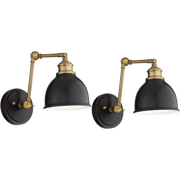 Barnes And Ivy Sania Modern Swing Arm Wall Lamps Set Of 2 Black Brass Plug in Light Fixture Adjustable Up Down Shade For Bedroom Bedside Living Room