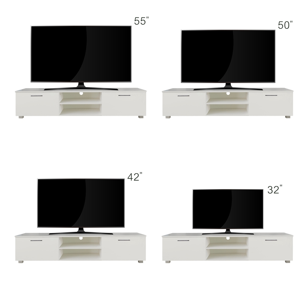 63 inch TV Stand Media Storage Console Entertainment Center with 2 Tier Middle Shelf and 2 Large Capacity Side Door Cabinets