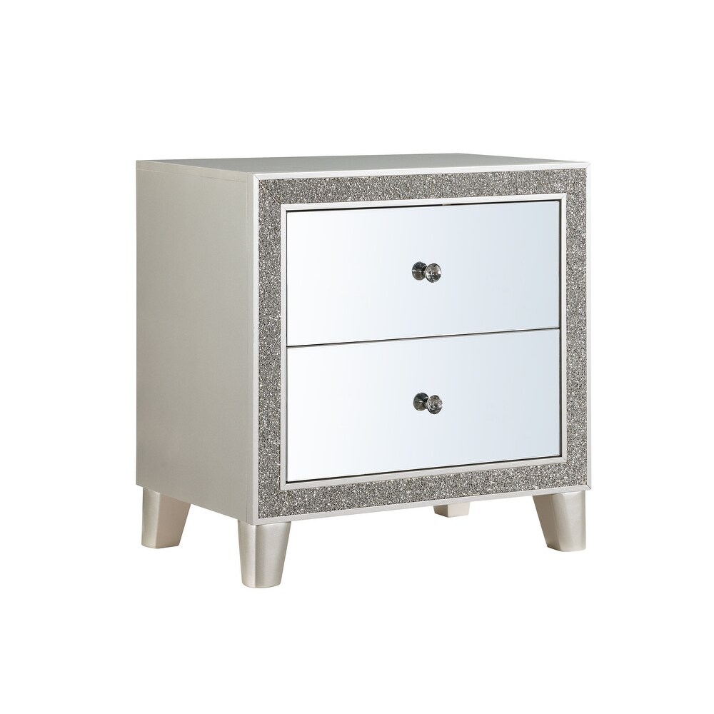 Bedroom Crystal Texture Finish Wood Table Bedside Cabinet Locker  2 Storage Drawers (English Dovetail) Mirror Front Drawer