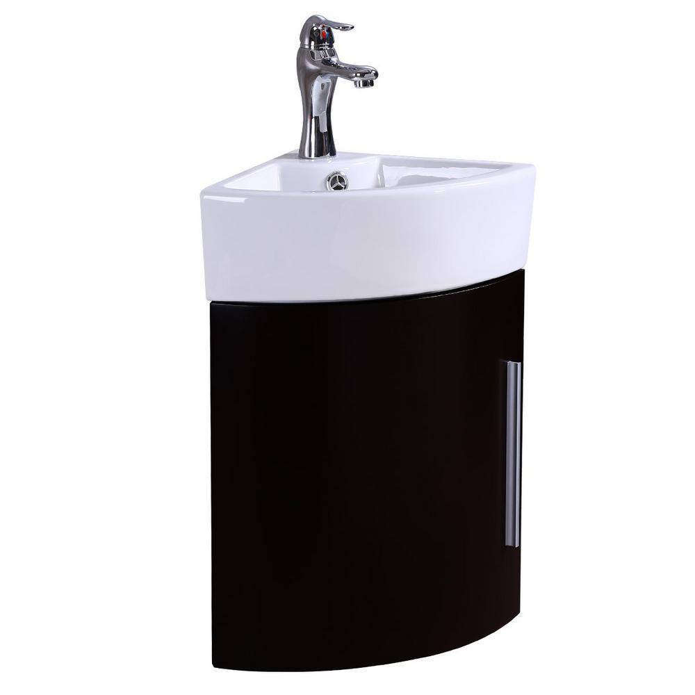 RENOVATORS SUPPLY MANUFACTURING Myrtle 16-12 in. Corner Wall Mounted Vanity Combo in Black with Ceramic Sink in White with Faucet Drain and Overflow 21959