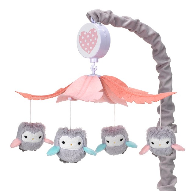 Lambs amp Ivy Sweet Owl Dreams Gray pink Musical Baby Crib Mobile Soother Toy