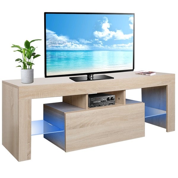 Media Console Table with LED Lights and Storage Cabinet， Up to 60