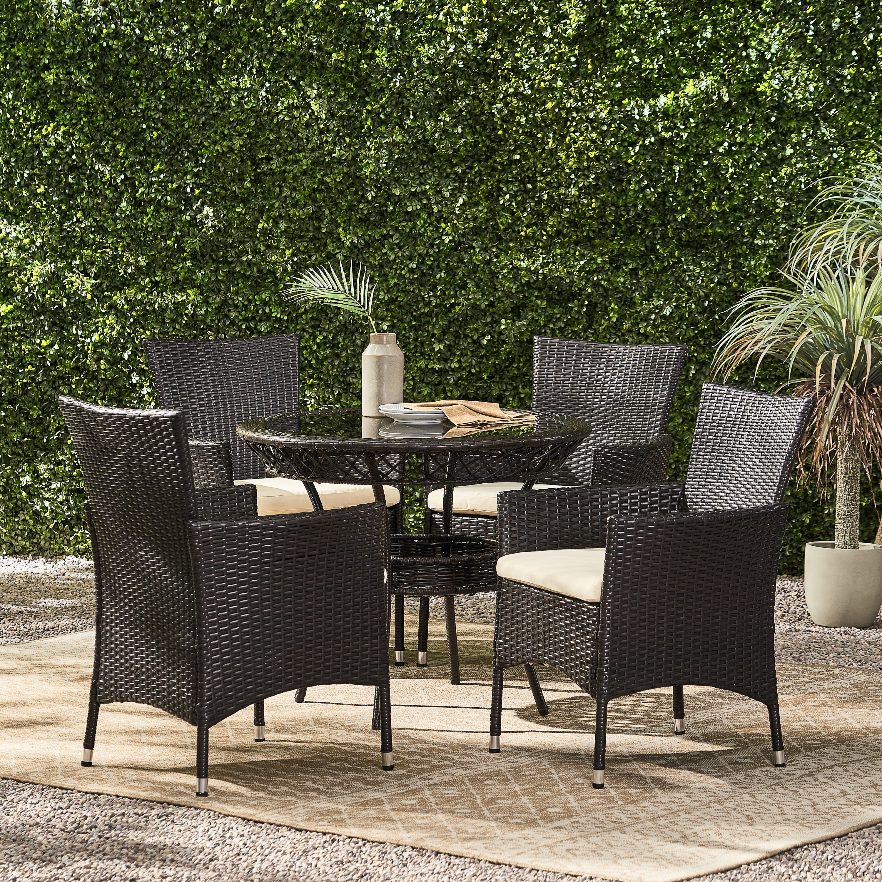 Clementine Outdoor Multibrown Wicker 5pc Dining Set