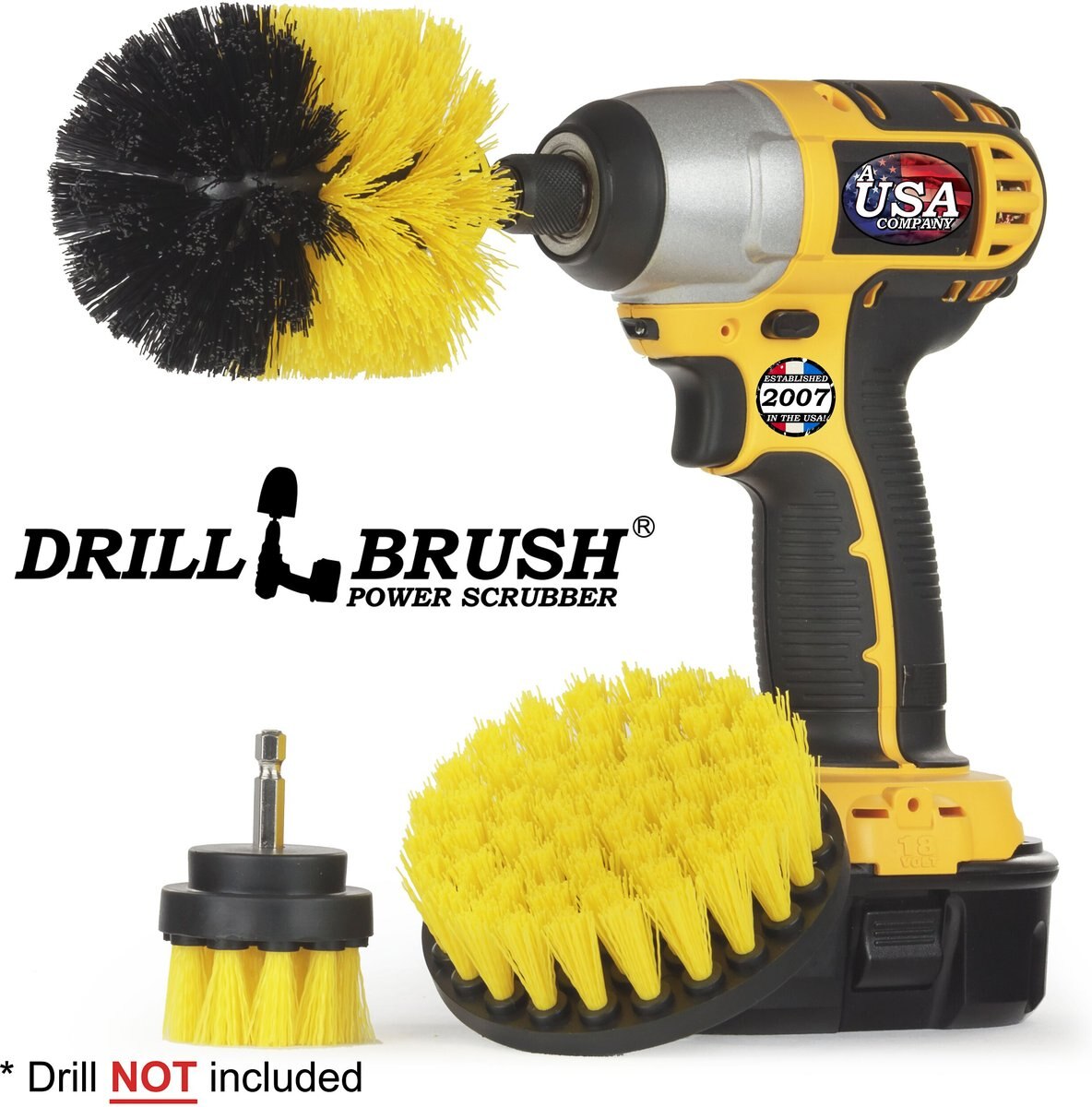 Drillbrush Power Scrubber 3-Piece Pet Stain Remover Kit， Medium Bristle Drill Brush