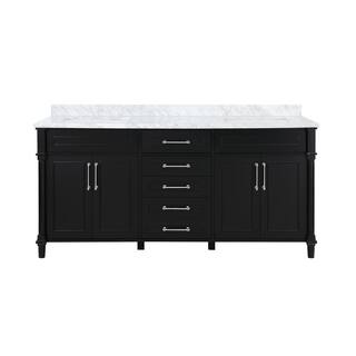 Home Decorators Collection Aberdeen 72 in. W x 22 in. D x 34.50 in. H Bath Vanity in Black with White Carrara Marble Top Aberdeen 72B