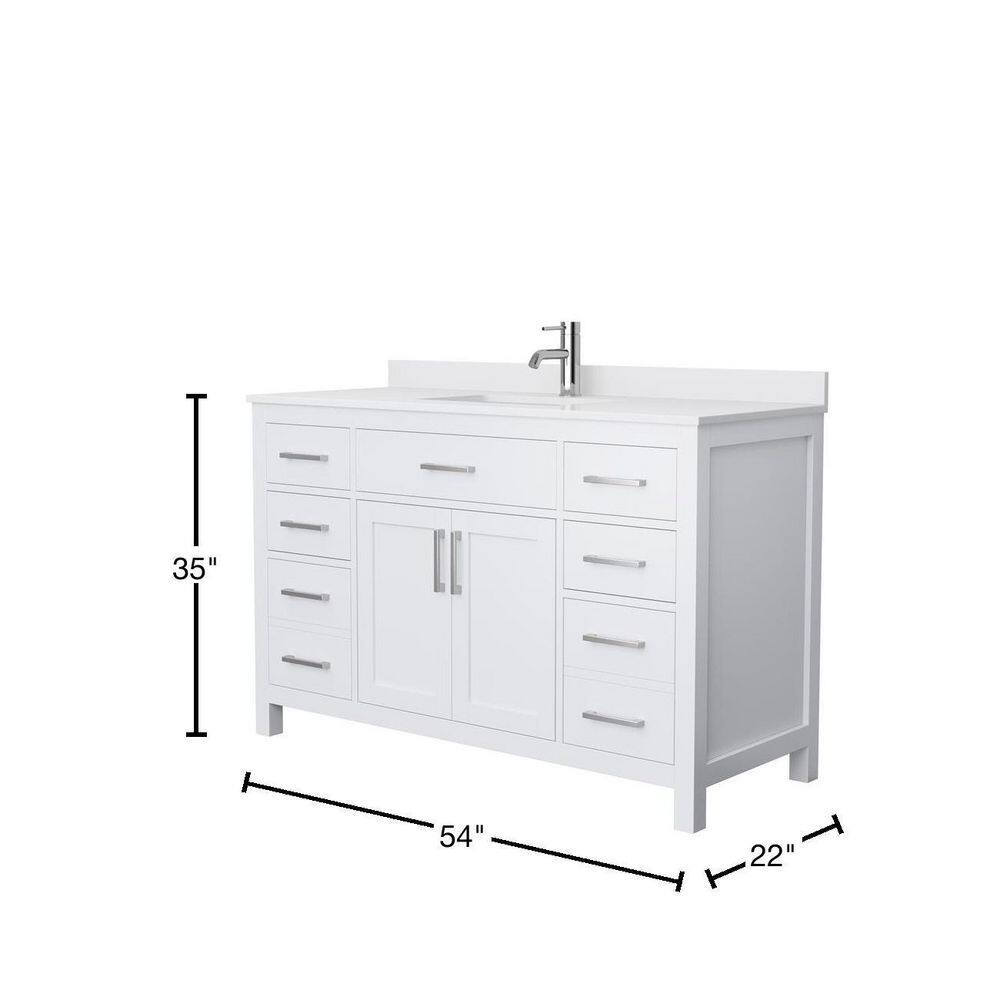 Wyndham Collection Beckett 54 in. W x 22 in. D Single Vanity in White with Cultured Marble Vanity Top in White with White Basin WCG242454SWHWCUNSMXX