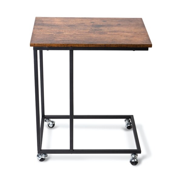 Industrial C-Shape End Table w/ Casters