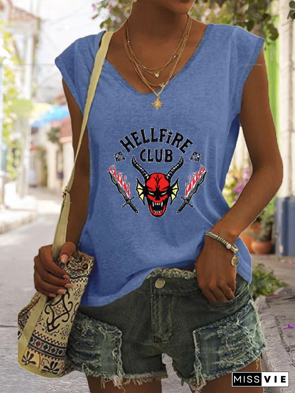 Women'S Tank Tops Casual V-Neck Print Sleeveless Tank Top