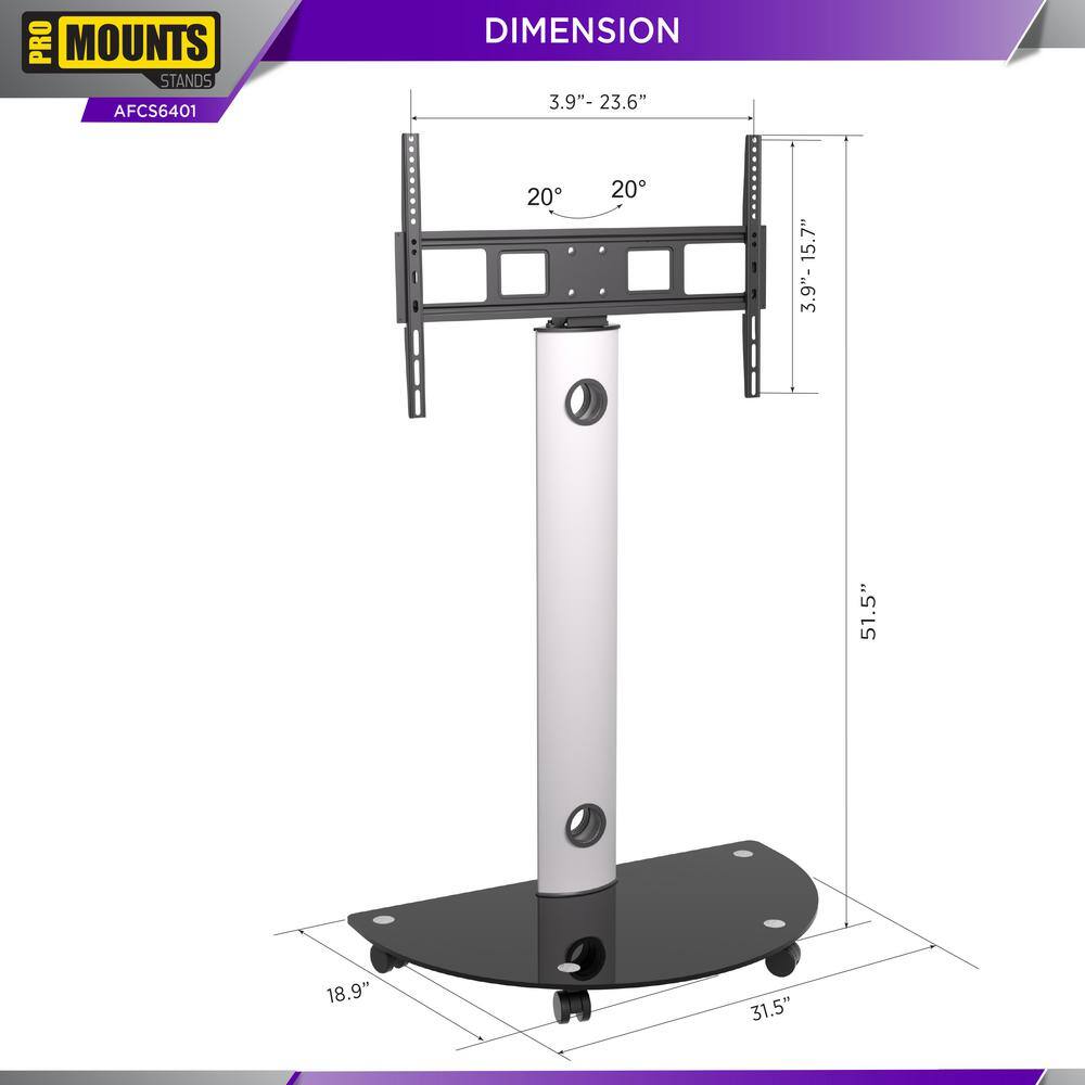 ProMounts Heavy Duty Premium Universal Mobile Swivel TV Mount Floor Stand for 37-70'' TVs up to 88lbs VESA 200x220 to 600x400 AFCS6401