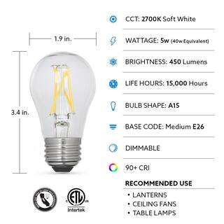 Feit Electric 40-Watt Equivalent A15 Dimmable Filament CEC Title 20 90+ CRI Clear Glass LED Ceiling Fan Light Bulb Soft White (2-Pack) BPA1540927CAFIL2RP