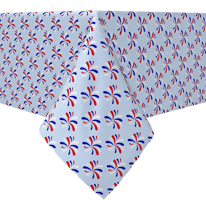 Square Tablecloth， 100% Cotton， 60x60， Red White and Blue Fireworks