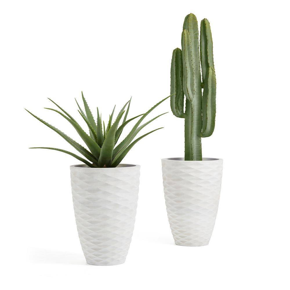 Glitzhome Eco-friendly Oversized Plastic Tall Round Diamond Planter， (Set of 2) 2007200016