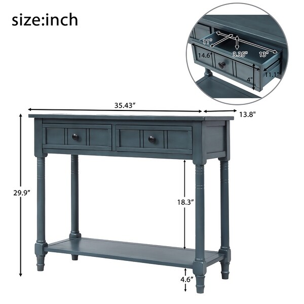 Traditional Design Console Table with 2 Drawers and Bottom Shelf