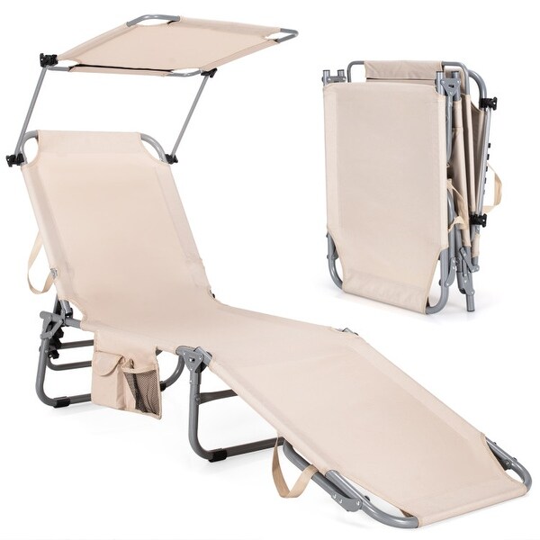 Outdoor Recliner Chair with 5 Adjustable Positions and Canopy Shade