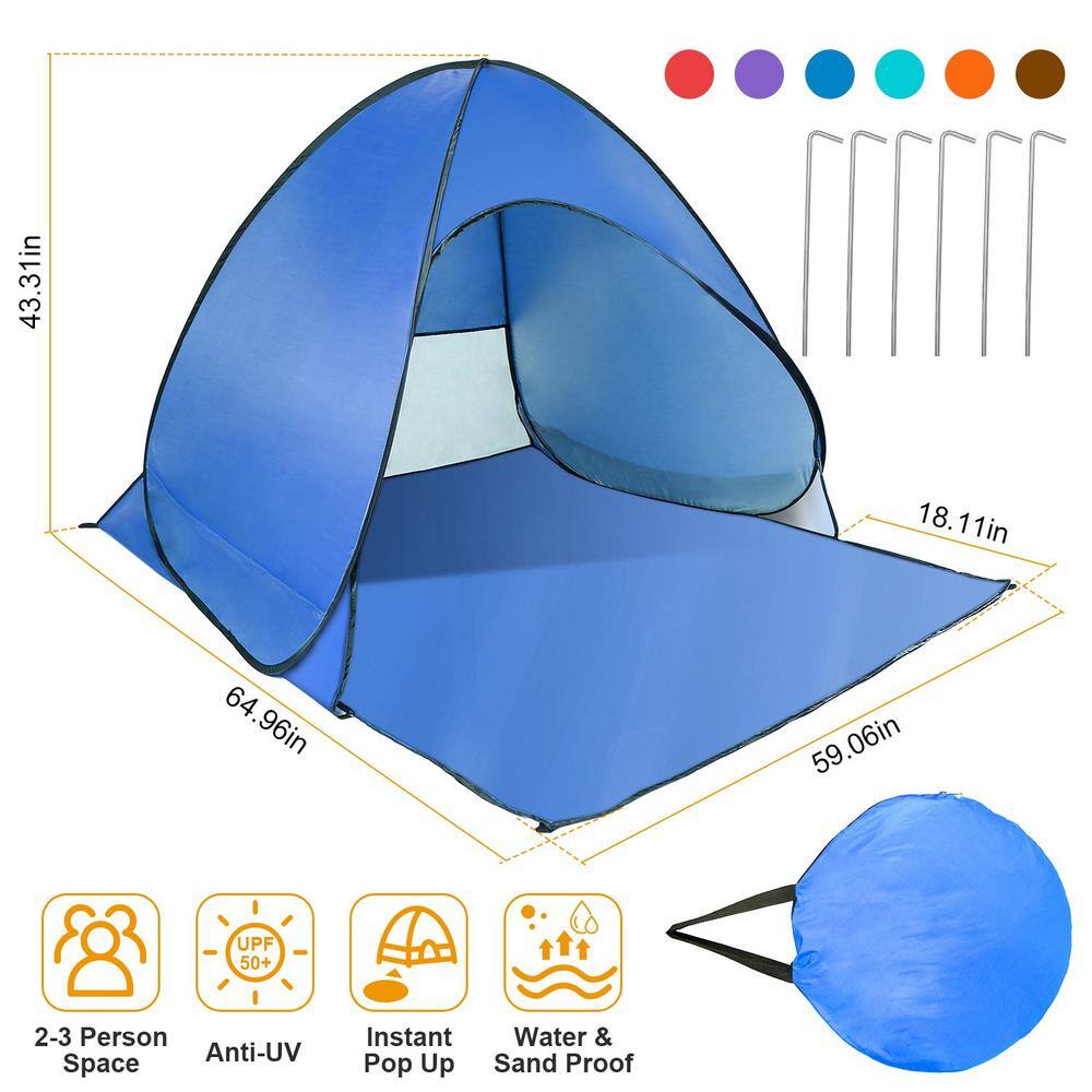 Afoxsos Outdoor Blue 23-Person Pop-Up Beach Tent Sun Shade Shelter with Anti-UV Automatic Waterproof Canopy and Storage Bag HDDB1328