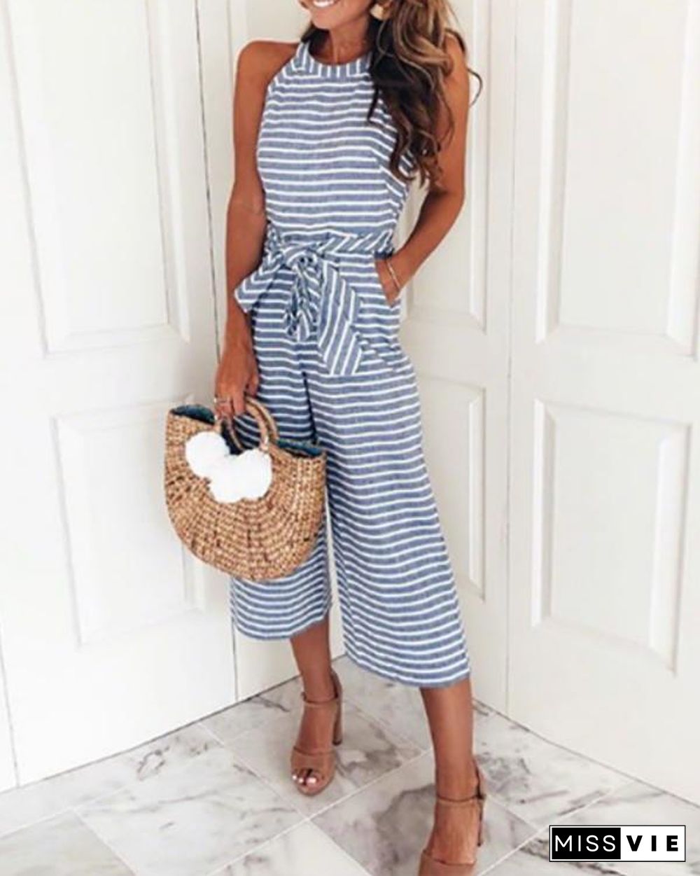 Striped Vacation Casual Jumpsuit