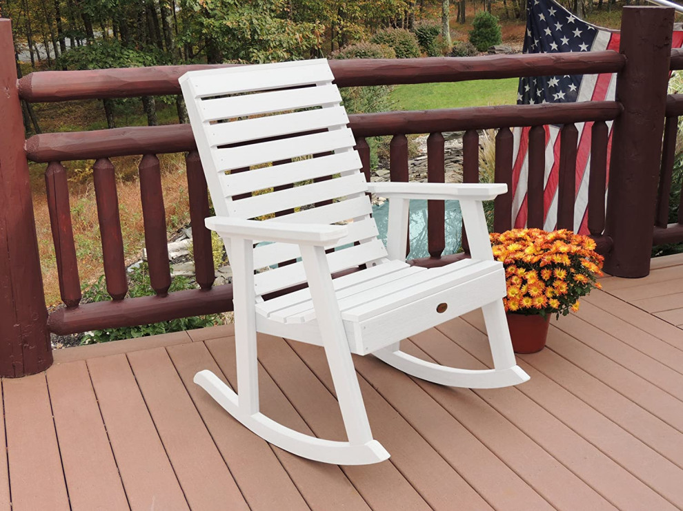 Outdoor Rocking Chair  Slatted Seat and Back With Straight Arms   Transitional   Outdoor Rocking Chairs   by Decor Love  Houzz