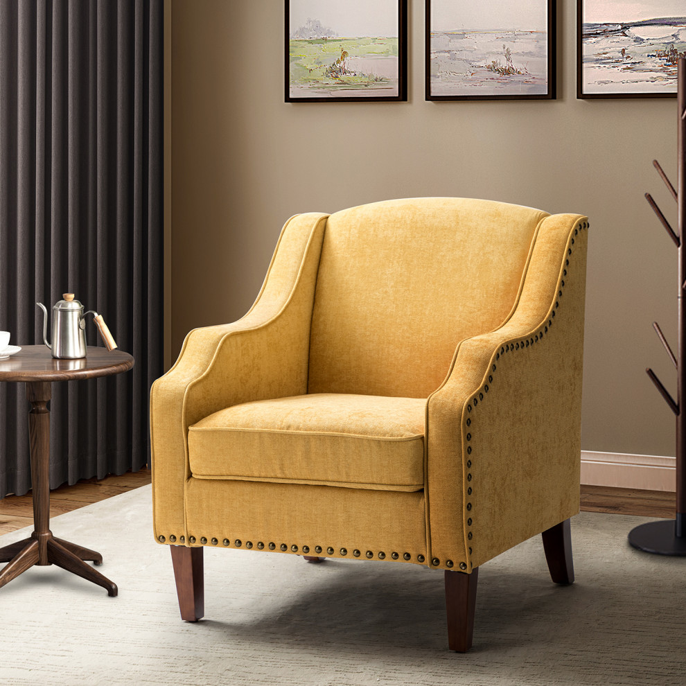 34 quotTall Comfort Bedroom Armchair with Solid Wood Legs   Contemporary   Armchairs And Accent Chairs   by Karat Home  Houzz