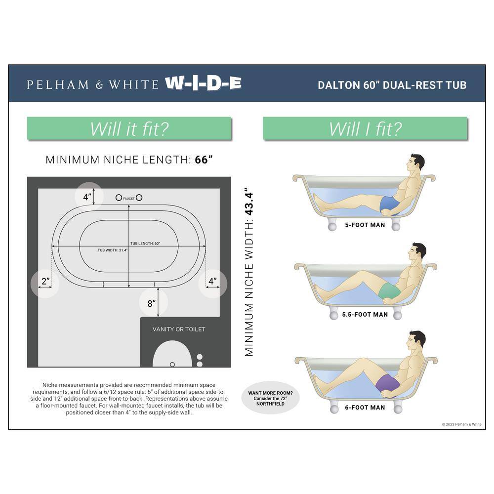 PELHAM  WHITE W-I-D-E Series Dalton 60 in. Acrylic Clawfoot Bathtub in White Ball-and-Claw Feet Drain in Polished Chrome PW82024-PC