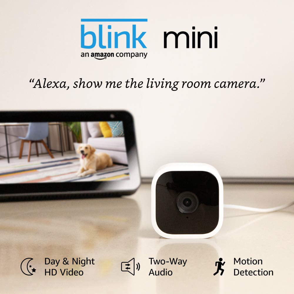 Blink Mini – Compact indoor plug-in smart security camera， 1080 HD video， night vision， motion detection， two-way audio， Works with Alexa – 1 camera