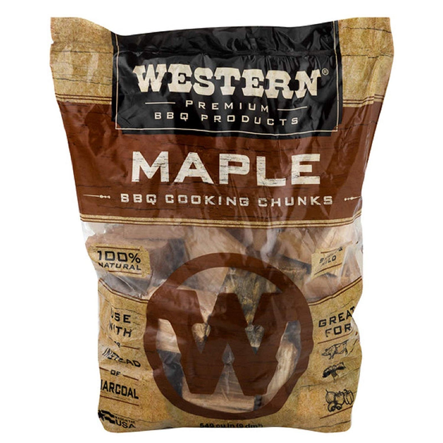 Western BBQ Maple Barbecue Flavor Wood Cooking Chunks for Grilling and Smoking - 8