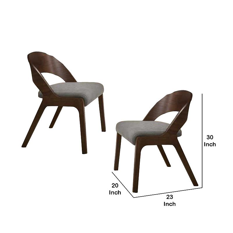 Wooden Dining Chair with Open Curved Back Design， Seat of 2， Walnut Brown