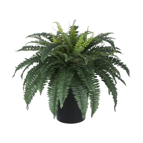 Faux Fern in Round Zinc Planter