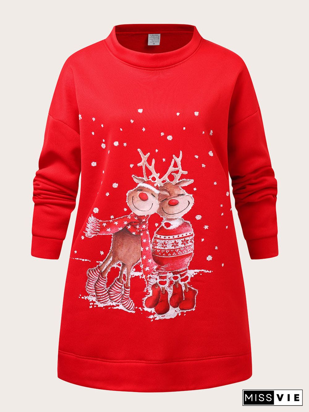 Christmas Cartoon Print Casual O-neck Loose Sweatshirt