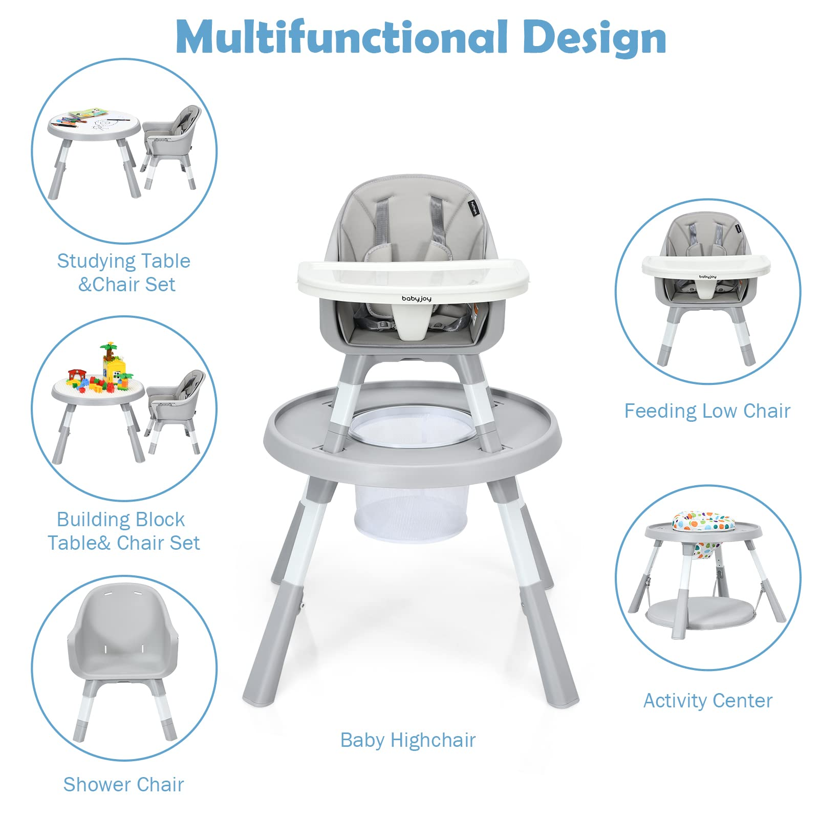 BABY JOY 6 in 1 Baby High Chair , Convertible Infant Feeding Chair w/ Removable Tray