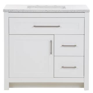 Home Decorators Collection Clady 36.5 in. W x 18.8 in. D x 35.4 in. H Freestanding Bath Vanity in White with Silver Ash Cultured Marble Top HD2036P2-WH