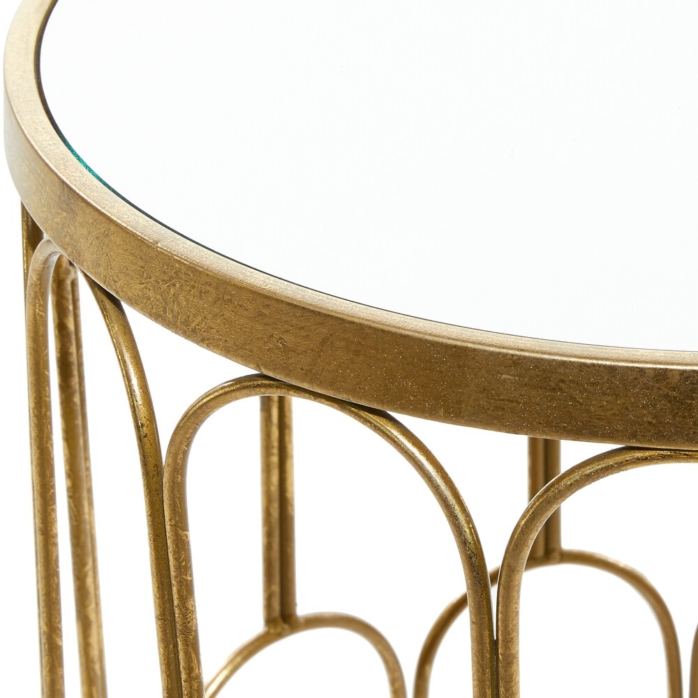 Gold Metal Accent Table with Mirrored Glass Top (Set of 3)   18 x 18 x 28Round