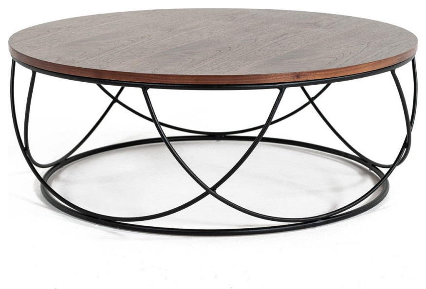 Steven Modern Walnut and Black Round Coffee Table   Industrial   Coffee Tables   by Rustic Home Furniture Deco  Houzz