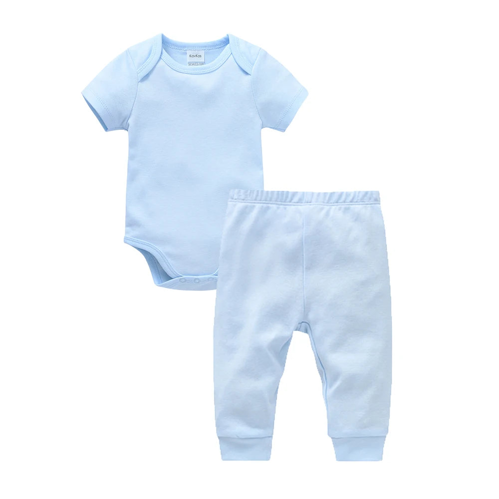 Muslin Blank 2 Pieces Baby Rompers Pants Set Plain Colors Summer Short Sleeve Bodysuit Kids Clothing Set Boys Clothes