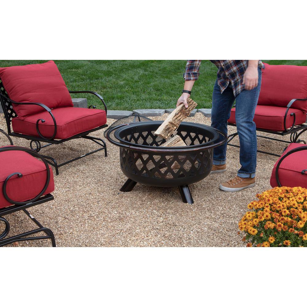 Endless Summer 30 in. D Bronze Finish Portable Lattice Wood Burning Fire Pit WAD792SP