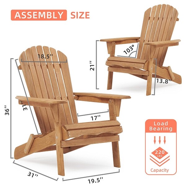 Wood Folding Adirondack Chair Set of 2， Lounge Chair for Outdoor - 31