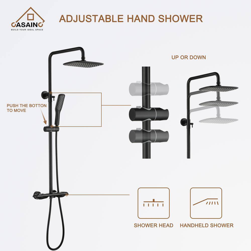 CASAINC 2-Spray 1.5 GPM Shower System with Shower Head and Handheld Shower in Matte Black WE-SS19MB