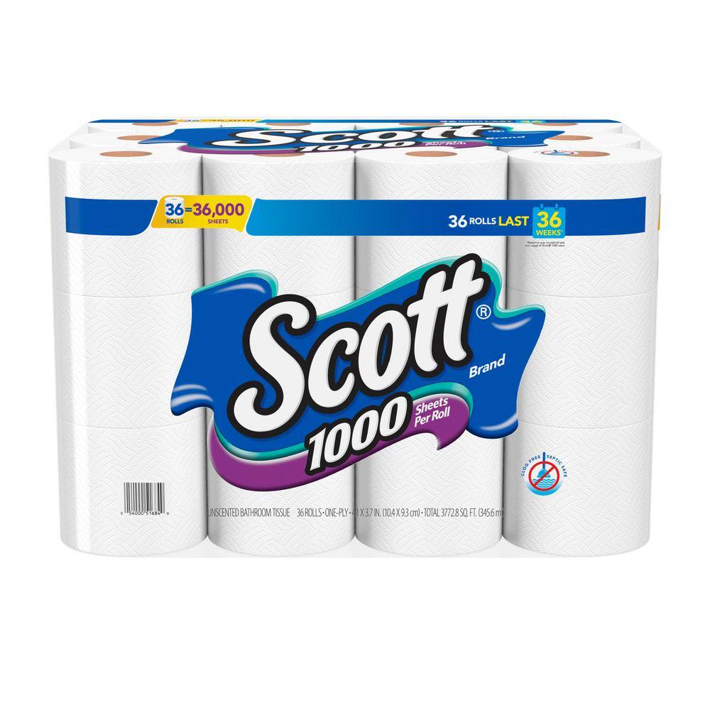 Scott 1-Ply White 1000-Sheet Toilet Paper (4 Pack 1000-Sheets Per Roll 36-Rolls Per 4 Pack) 53897