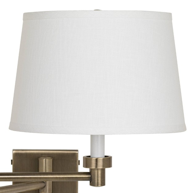 Barnes And Ivy Modern Swing Arm Wall Lamp Antique Brass Plug in Light Fixture White Linen Drum Shade For Bedroom Bedside Reading