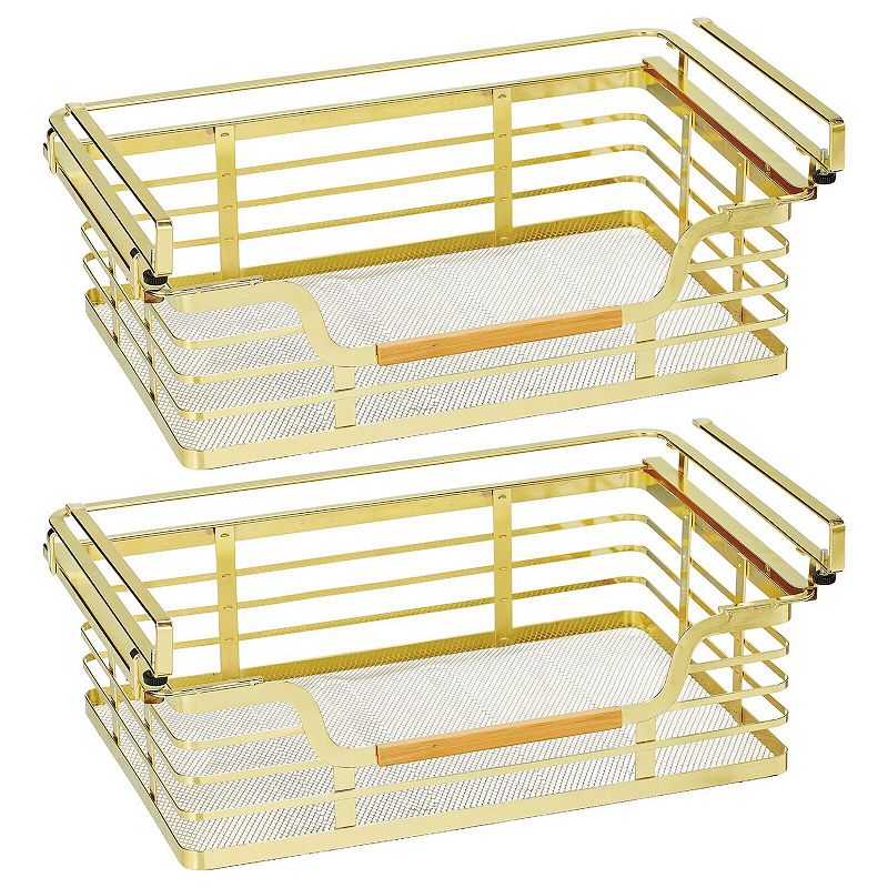 mDesign 16.95 Metal Wood Handle Kitchen Under Shelf Storage Baskets - 2 Pack