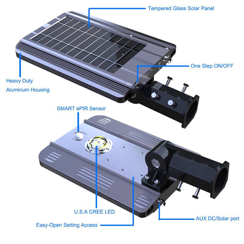 eLEDing Solar Power SMART LED Street Light for Commercial and Residential Parking Lots Bike Paths Walkways Courtyard EE810W-SFBS