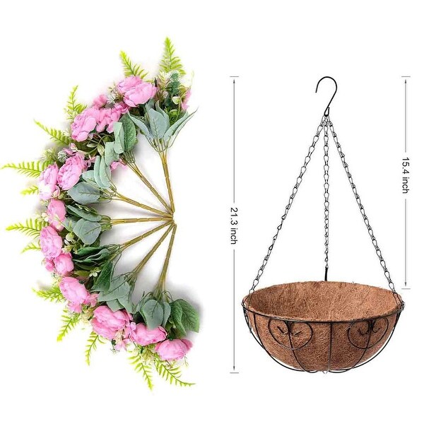 Artificial Flowers in Hanging Basket Planter for Home Spring Summer Decoration，Silk Hydrangea Outdoor Indoor Arrangements