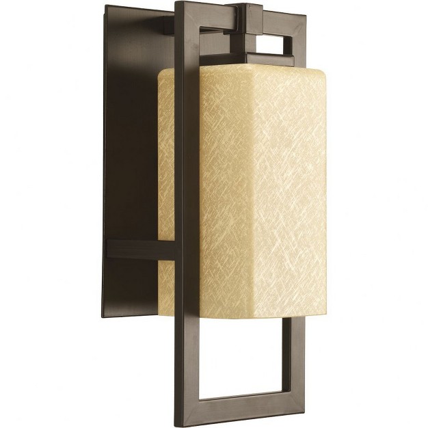 Progress Lighting Jack Collection 1 light Outdoor Sconce Porcelain Antique Bronze Etched Umber Flax Glass Shade