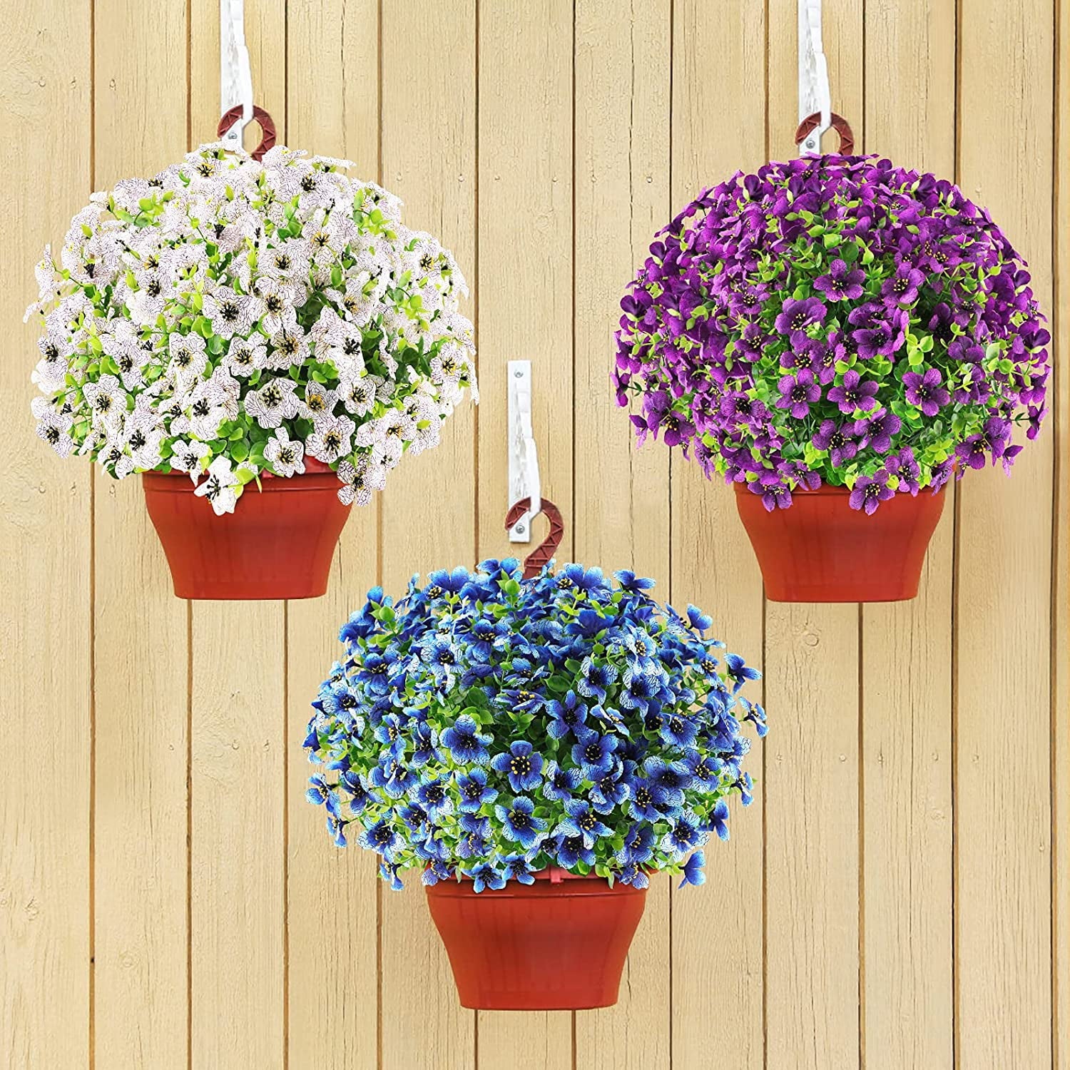 GRNSHTS 6 Bundles Artificial Flowers UV Resistant Fake Plants Outdoor Faux Plastic Flowers Garden Window Box Porch Home Decor (Purple)