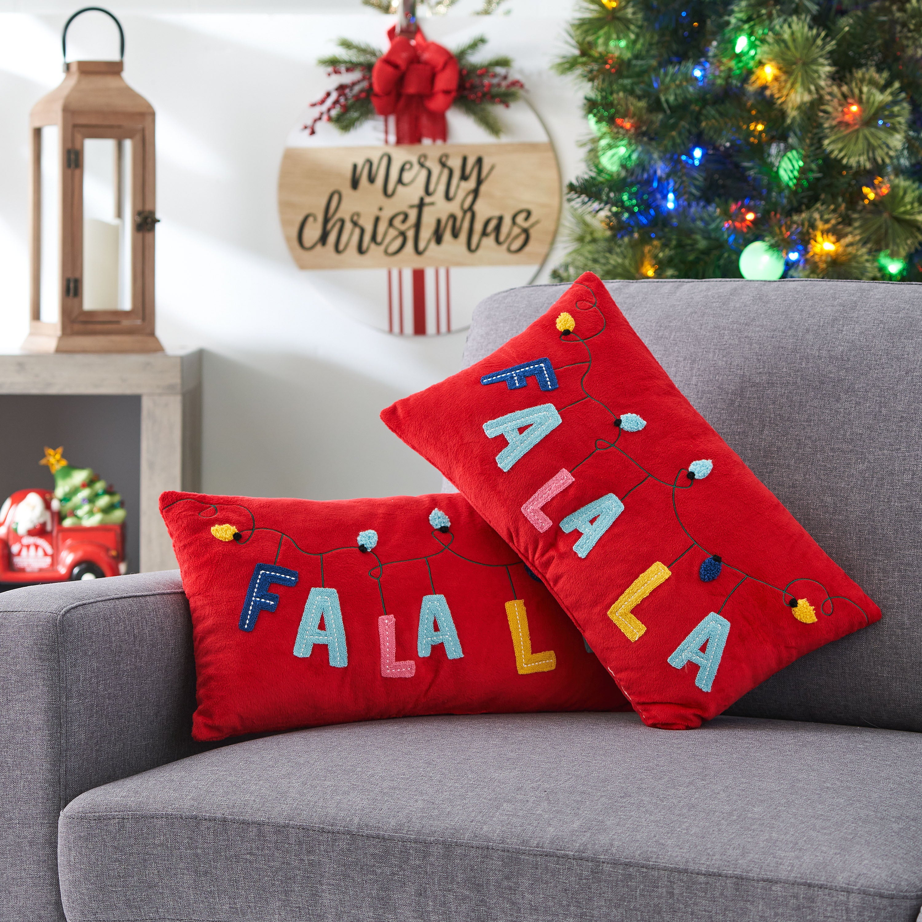 Holiday Time Falala Lumbar Christmas Decorative Pillows, 9x16inch, 2 Count Per Pack