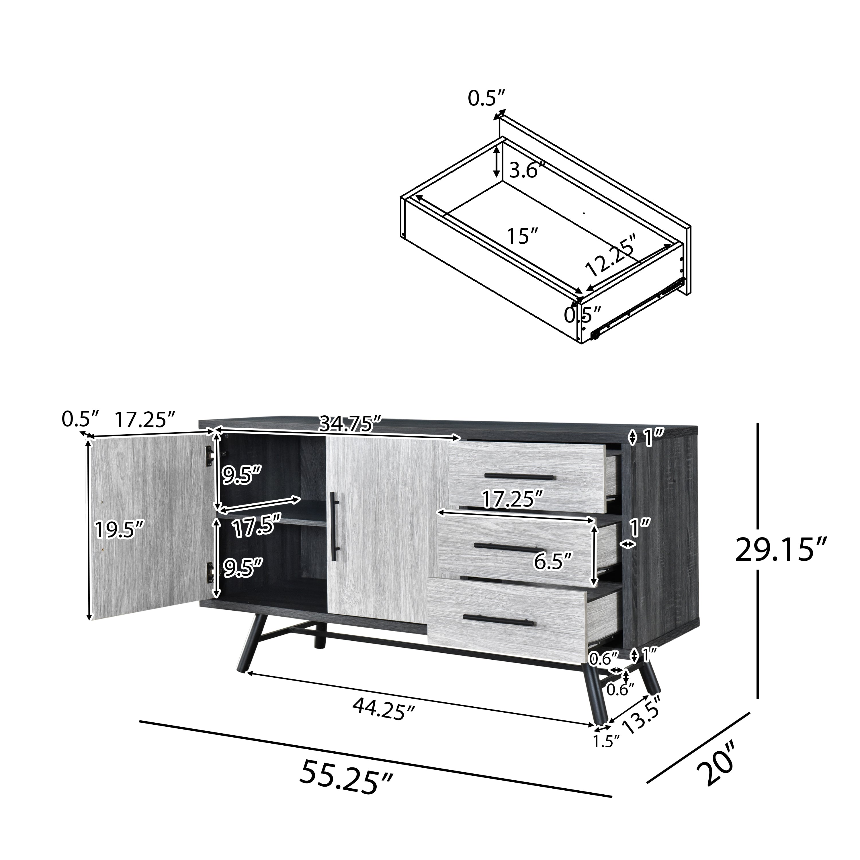 Bokchito Modern Industrial 2 Door Sideboard